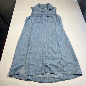 Trina Turk Chambray Linen Button Down Dress Blue Sleeveless Resort Casual SMALL